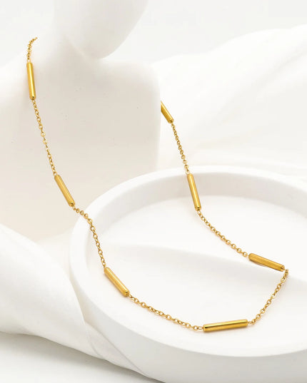 MINIMALIST GOLD BAR CHAIN - NECKLACE In Solid Non-Tarnish Stainless Steel With 18K Gold-Plate