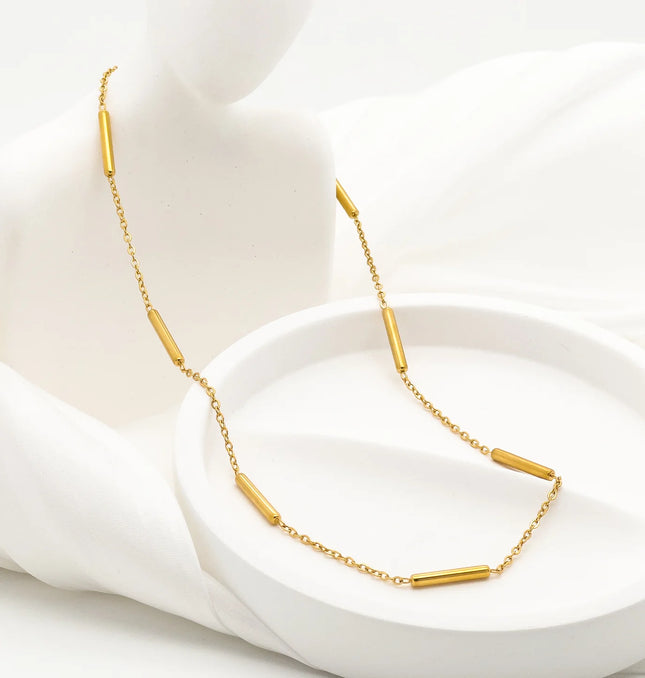 MINIMALIST GOLD BAR CHAIN - NECKLACE In Solid Non-Tarnish Stainless Steel With 18K Gold-Plate