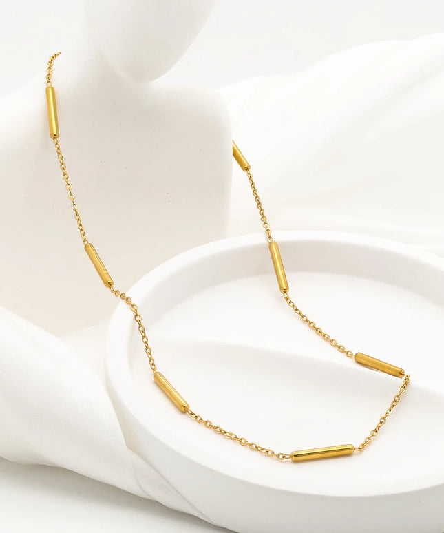 MINIMALIST GOLD BAR CHAIN - NECKLACE In Solid Non-Tarnish Stainless Steel With 18K Gold-Plate