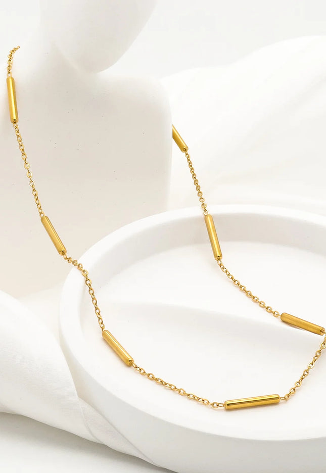 MINIMALIST GOLD BAR CHAIN - NECKLACE In Solid Non-Tarnish Stainless Steel With 18K Gold-Plate