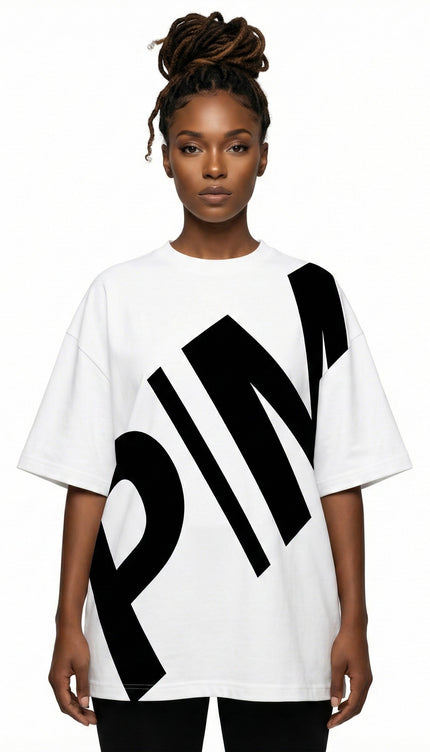 PMA Oversized Diagonal Logo Tee – White/Black