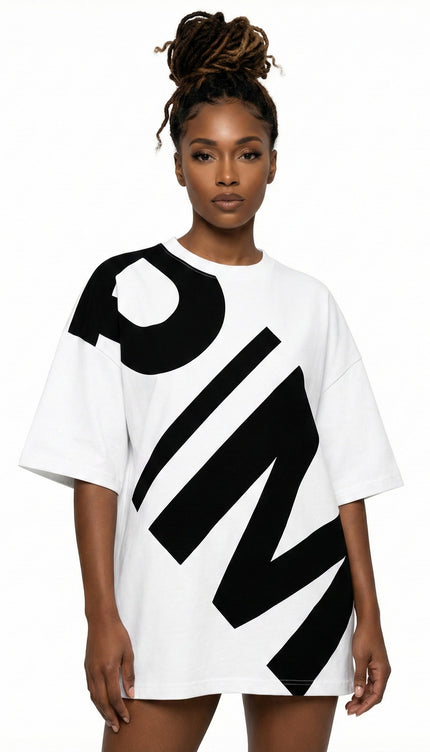 PMA Oversized Diagonal Logo Tee – White/Black