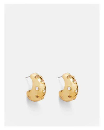 Rouge Orbit – Sculpted Gold & Garnet Gemstone Huggies in Solid Stainless Steel with 18K Gold Plate