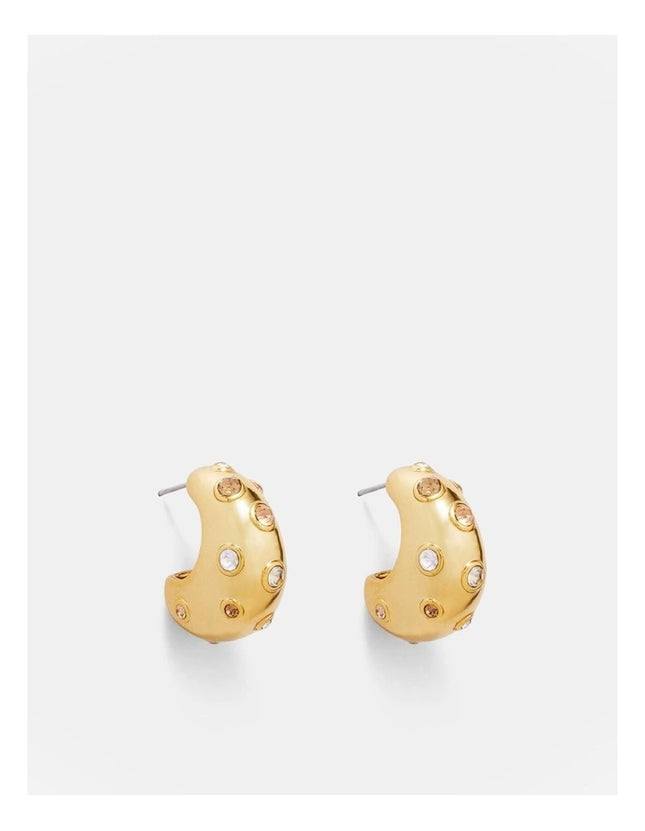 Rouge Orbit – Sculpted Gold & Garnet Gemstone Huggies in Solid Stainless Steel with 18K Gold Plate