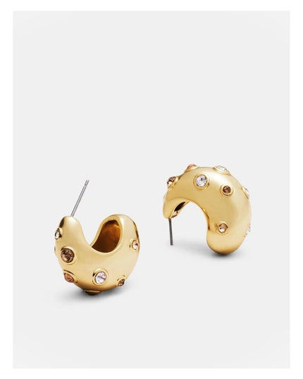 Rouge Orbit – Sculpted Gold & Garnet Gemstone Huggies in Solid Stainless Steel with 18K Gold Plate