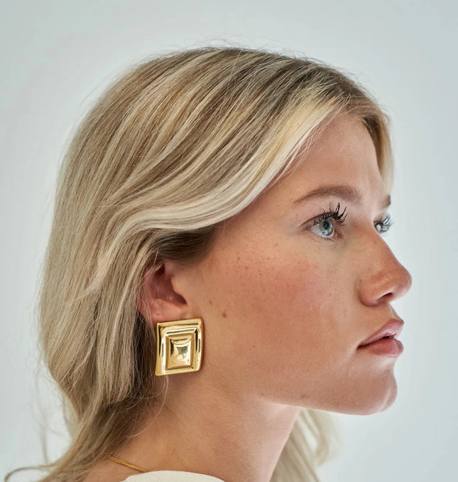 GOLDEN PYRAMID LUXE EARRINGS In Solid Non-Tarnish Stainless Steel With 18K Gold-Plate
