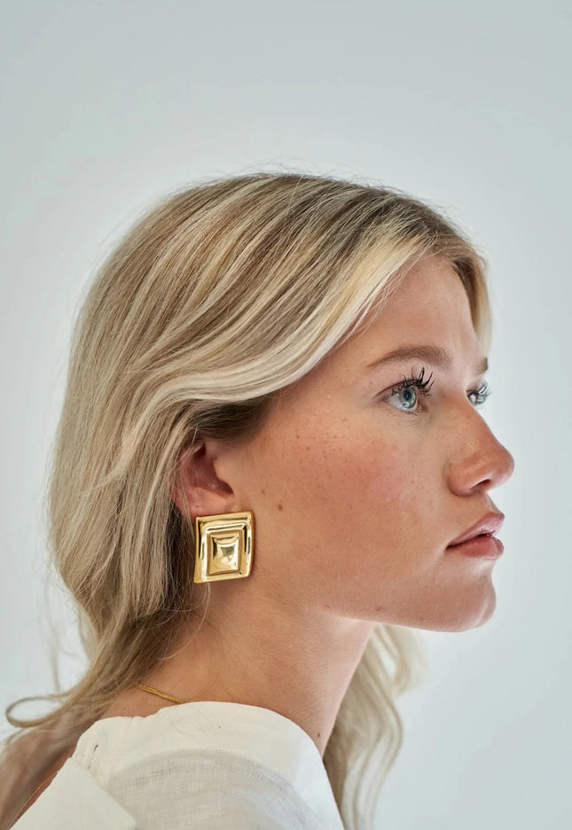 GOLDEN PYRAMID LUXE EARRINGS In Solid Non-Tarnish Stainless Steel With 18K Gold-Plate