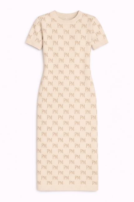 The PM Sandstone Monogram Knit Midi