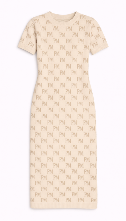The PM Sandstone Monogram Knit Midi