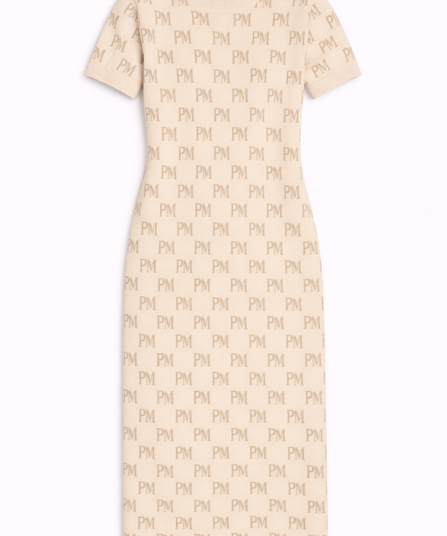 The PM Sandstone Monogram Knit Midi