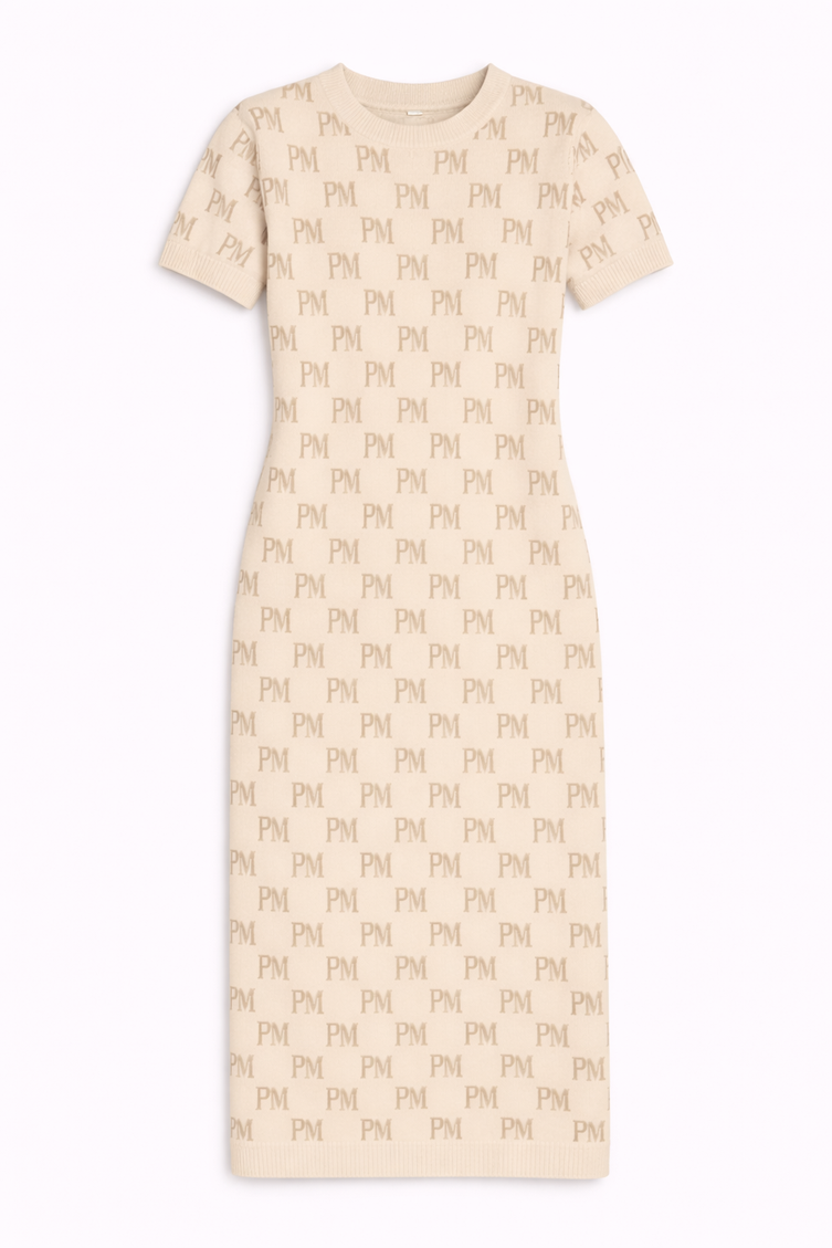 The PM Sandstone Monogram Knit Midi