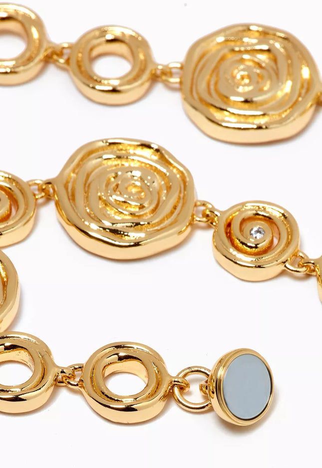 Luxe Canvas - Versace-style Inspired Coin Medallion Necklace and Bracelet Set In Solid Stainless Steel With 18K Gold-Plate