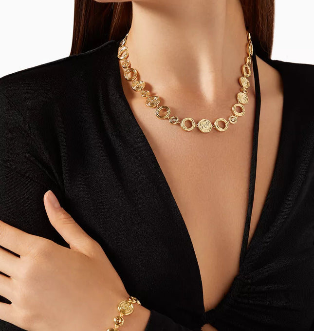 Luxe Canvas - Versace-style Inspired Coin Medallion Necklace In Solid Stainless Steel With 18K Gold-Plate