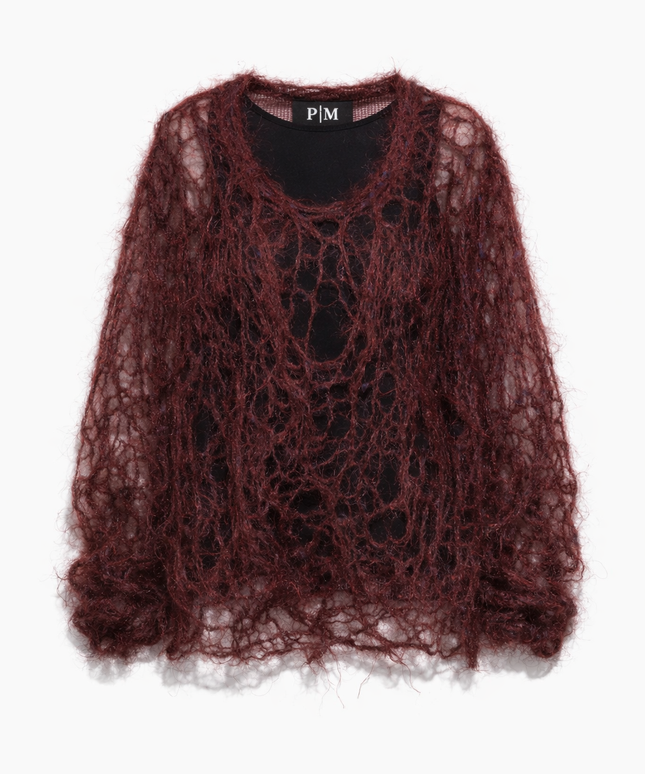The P|M Cobweb Distressed Mohair Top - Bordeaux Edition