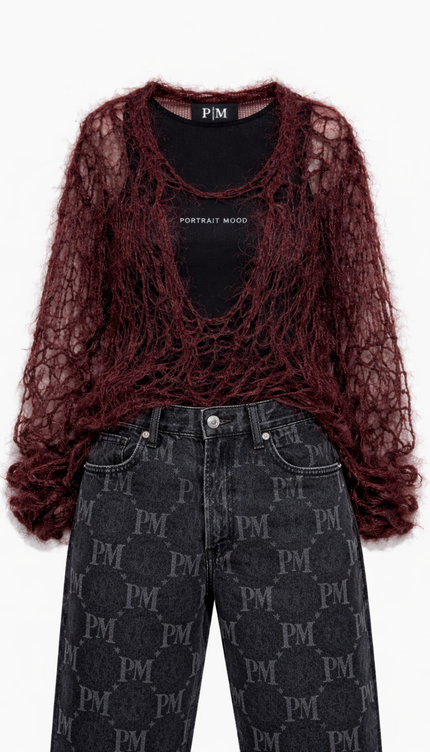 The P|M Cobweb Distressed Mohair Top - Bordeaux Edition