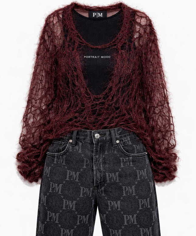 The P|M Cobweb Distressed Mohair Top - Bordeaux Edition
