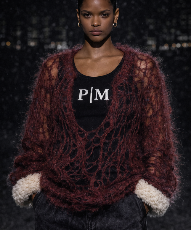The P|M Cobweb Distressed Mohair Top - Bordeaux Edition