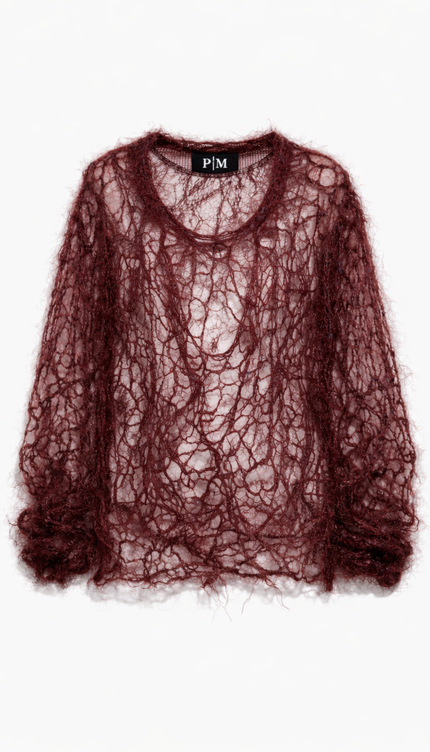 The P|M Cobweb Distressed Mohair Top - Bordeaux Edition