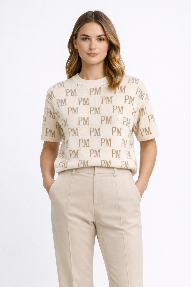 The PM Sandstone Monogram Knit Tee