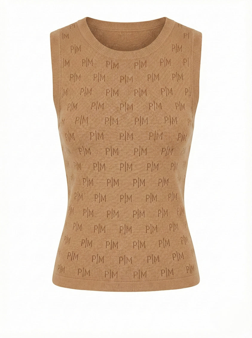 PM Monogram Sleeveless Top – Camel