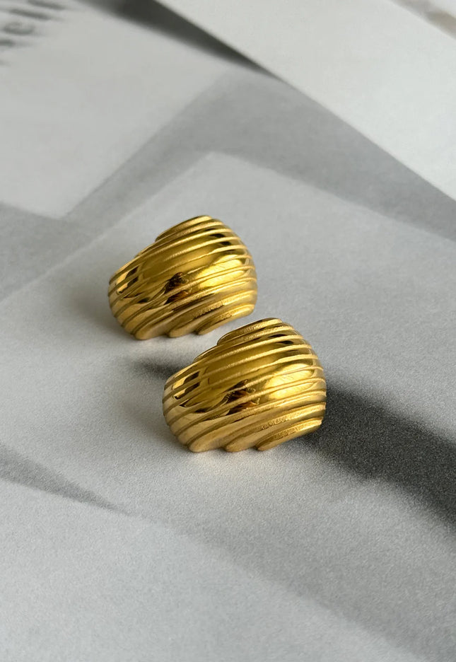 Gilded Wave Luxe Earrings – Sculpted Gold for Bold Expression - Made In Solid Non-Tarnish Stainless Steel With 18K Gold-Plate