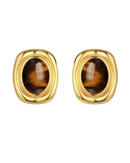 Vintage Stone Luxe Stud Earrings In Solid Stainless Steel 18K Gold-Plate