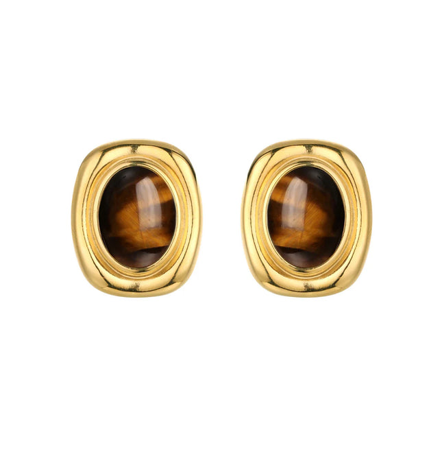 Vintage Stone Luxe Stud Earrings In Solid Stainless Steel 18K Gold-Plate