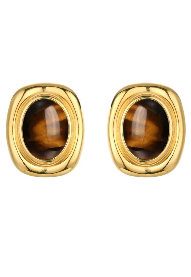 Vintage Stone Luxe Stud Earrings In Solid Stainless Steel 18K Gold-Plate