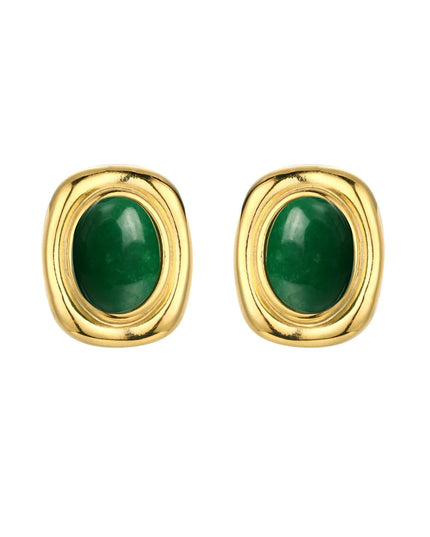 Vintage Stone Luxe Stud Earrings In Solid Stainless Steel 18K Gold-Plate