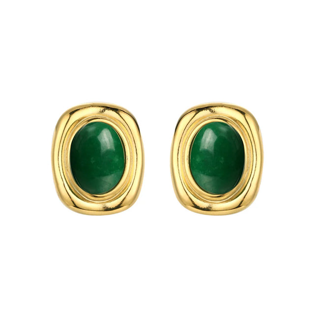 Vintage Stone Luxe Stud Earrings In Solid Stainless Steel 18K Gold-Plate
