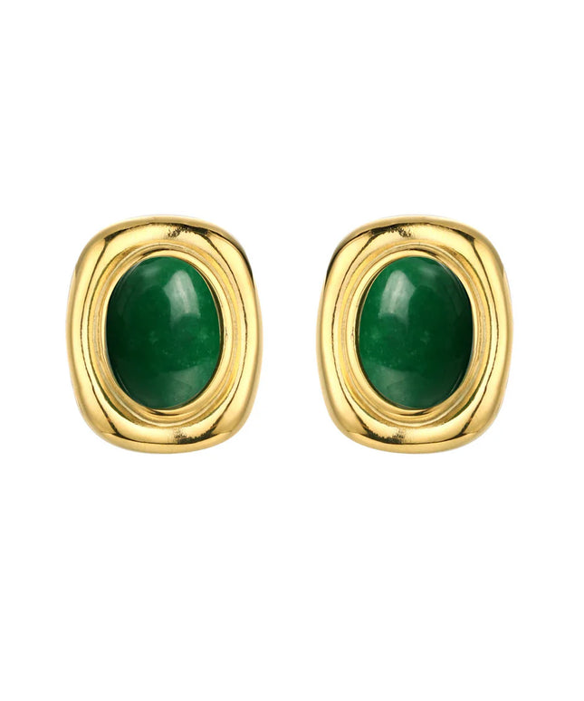 Vintage Stone Luxe Stud Earrings In Solid Stainless Steel 18K Gold-Plate