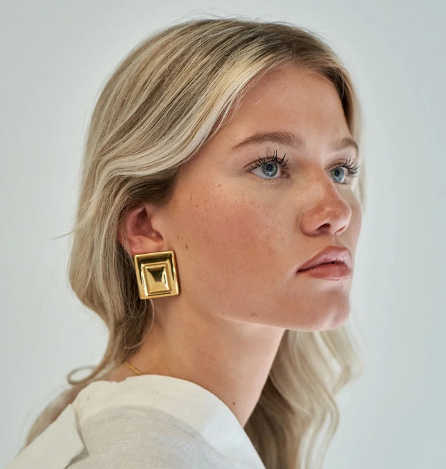 GOLDEN PYRAMID LUXE EARRINGS In Solid Non-Tarnish Stainless Steel With 18K Gold-Plate