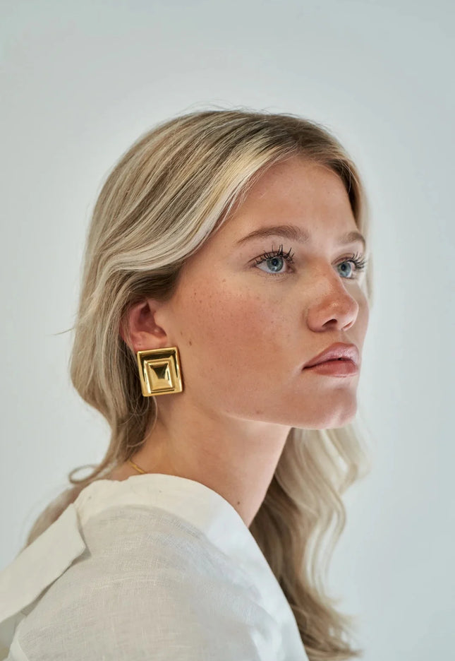 GOLDEN PYRAMID LUXE EARRINGS In Solid Non-Tarnish Stainless Steel With 18K Gold-Plate