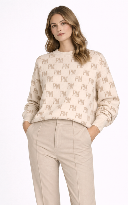 The PM Sandstone Monogram Knit Crew