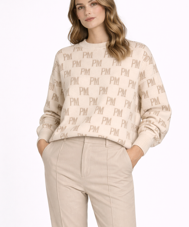 The PM Sandstone Monogram Knit Crew
