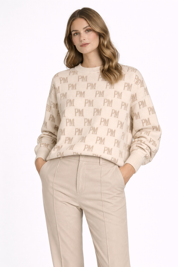 The PM Sandstone Monogram Knit Crew