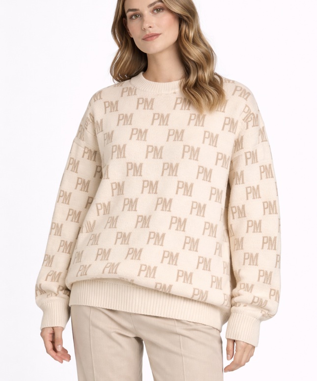 The PM Sandstone Monogram Knit Crew