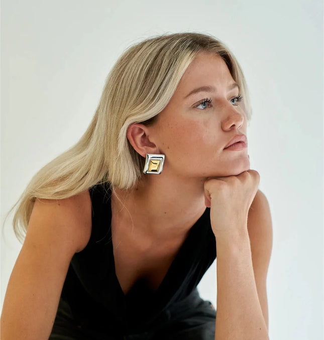 Edgy Echo Squares - Earrings