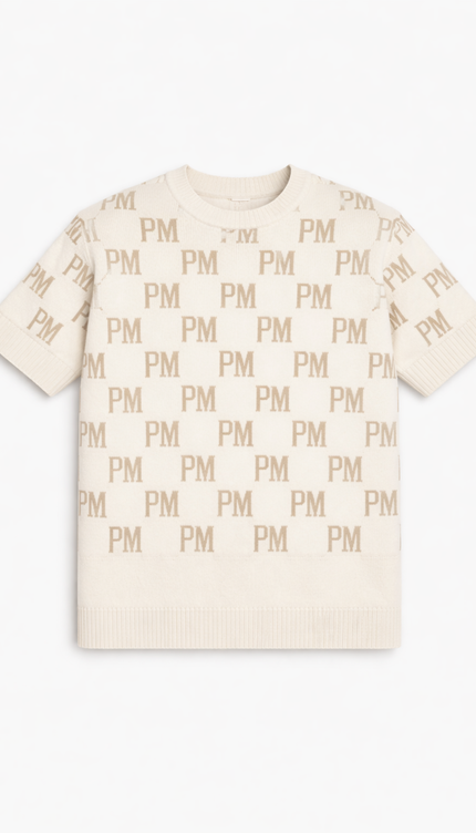 The PM Sandstone Monogram Knit Tee