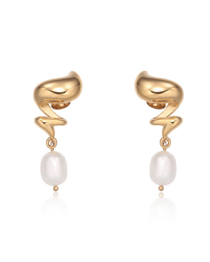 MUSE DROP EARRINGS – GOLD & PEARL In Solid Non-Tarnish Stainless Steel With 18K Gold-Plate