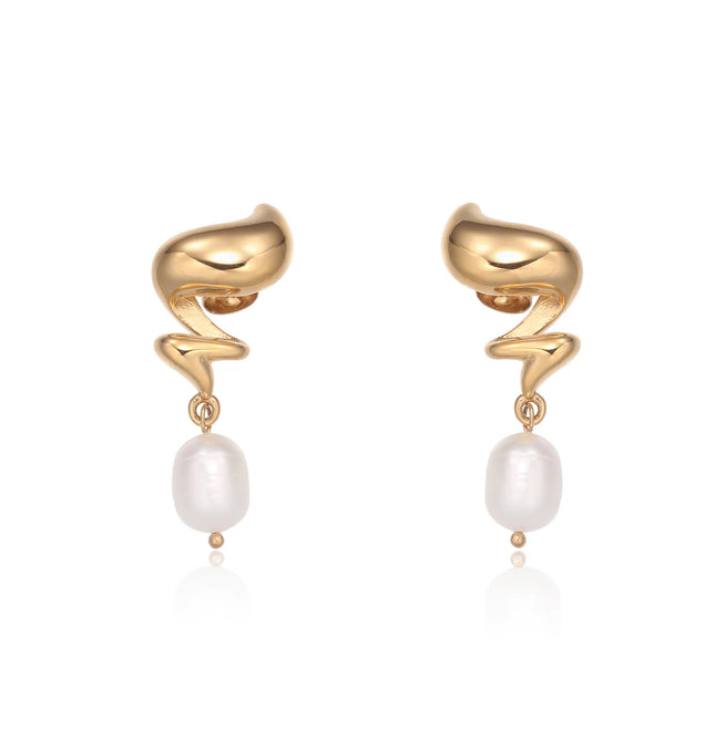 MUSE DROP EARRINGS – GOLD & PEARL In Solid Non-Tarnish Stainless Steel With 18K Gold-Plate