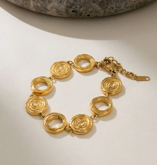 Luxe Canvas - Versace-style Inspired Coin Medallion Bracelet In Solid Stainless Steel With 18K Gold-Plate