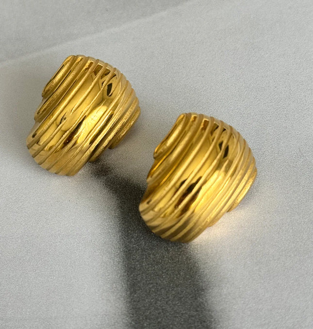 Gilded Wave Luxe Earrings – Sculpted Gold for Bold Expression - Made In Solid Non-Tarnish Stainless Steel With 18K Gold-Plate