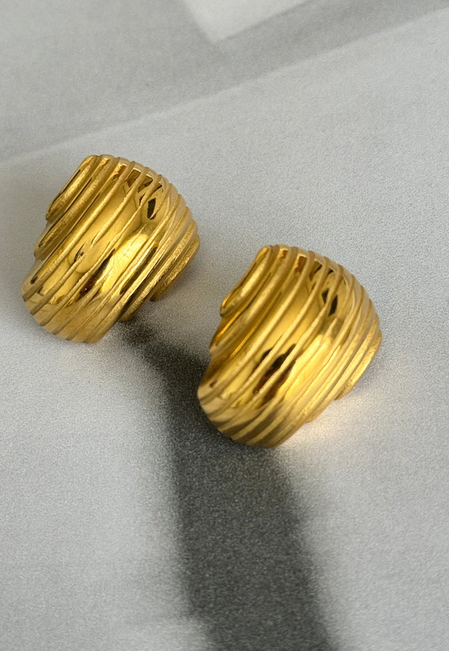 Gilded Wave Luxe Earrings – Sculpted Gold for Bold Expression - Made In Solid Non-Tarnish Stainless Steel With 18K Gold-Plate