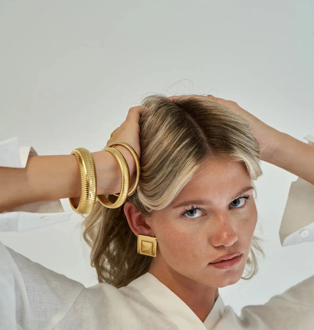 GOLDEN PYRAMID LUXE EARRINGS In Solid Non-Tarnish Stainless Steel With 18K Gold-Plate