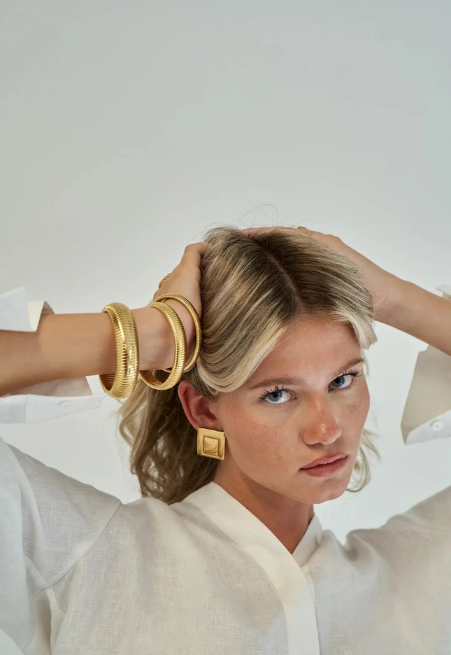 GOLDEN PYRAMID LUXE EARRINGS In Solid Non-Tarnish Stainless Steel With 18K Gold-Plate