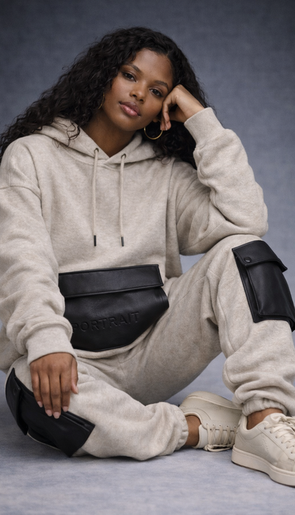 The P|M Atelier Leather-Pocket Jogger - Oatmeal Edition