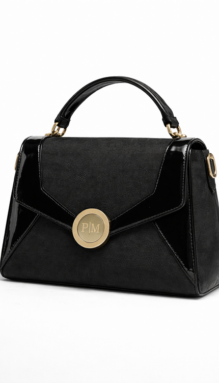 P|M ALLURE Top Handle - Noir Patent Mixed-Media
