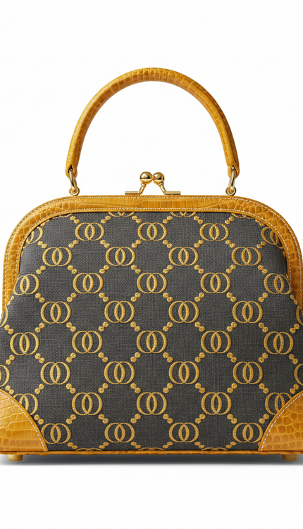 The P|M Aura Frame Top Handle - Sable Link & Amber Croc Edition