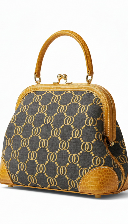 The P|M Aura Frame Top Handle - Sable Link & Amber Croc Edition